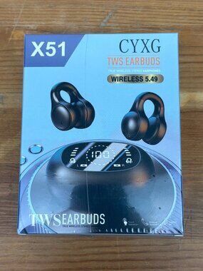 X51 Black TWS Wireless Earbuds Clip-On style with Charging Case. New sealed box